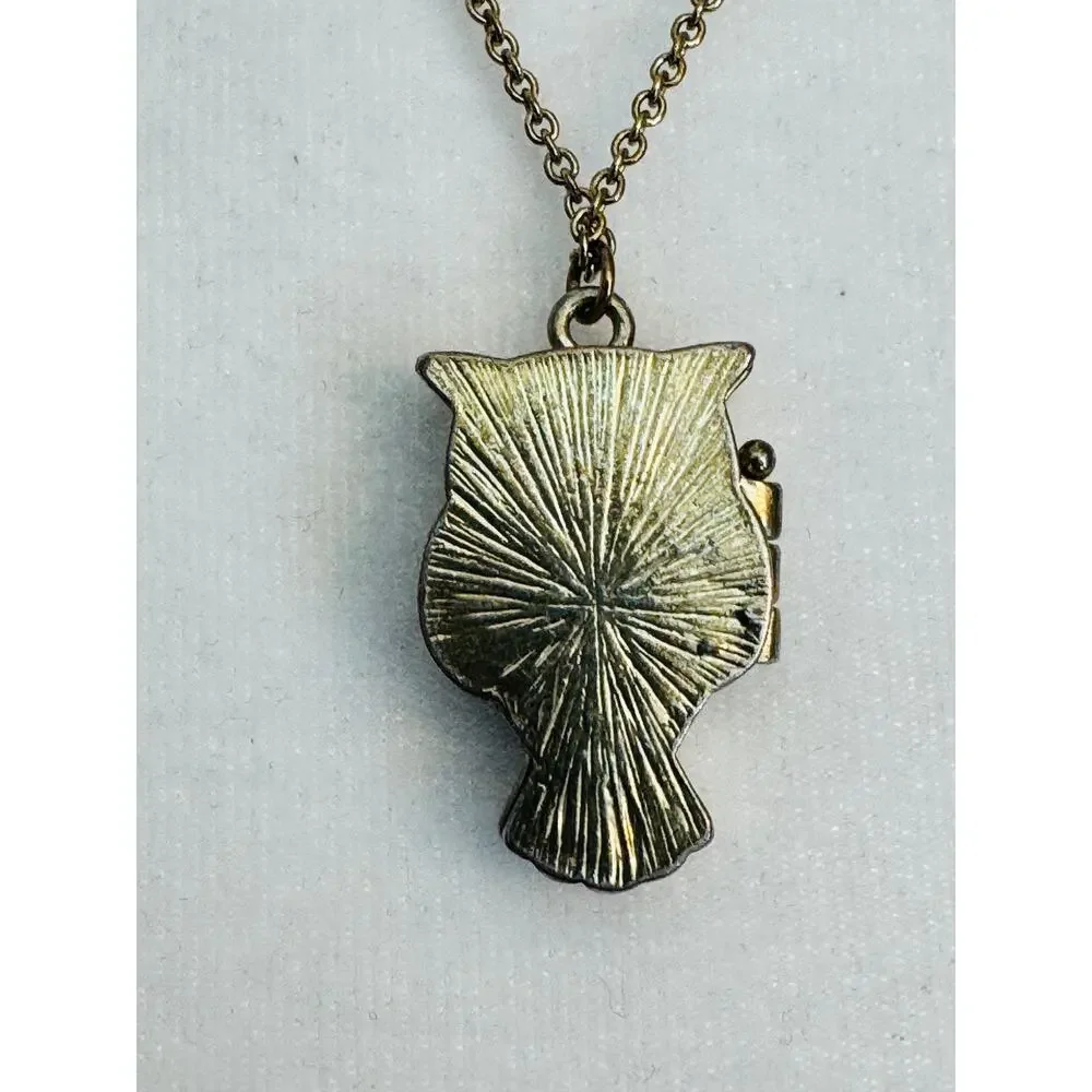 Gold Toned Orange and Brown Owl Locket Pendant Magnetic on Chain